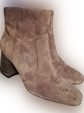 Nine West Taupe Suede Ankle Boots with Block Heel